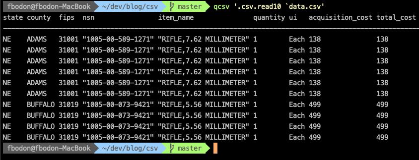 qcsv mocks csvlook